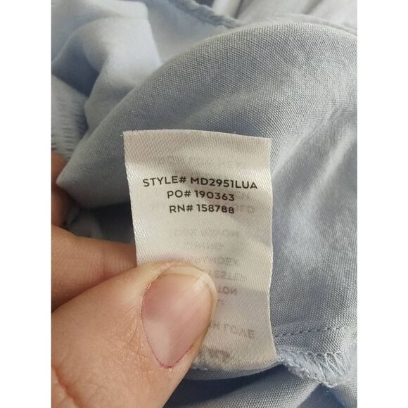 Lulus Size Large Blue Seersucker Short Sleeve Tie Front Bow Back Mini Dress - Picture 12 of 12